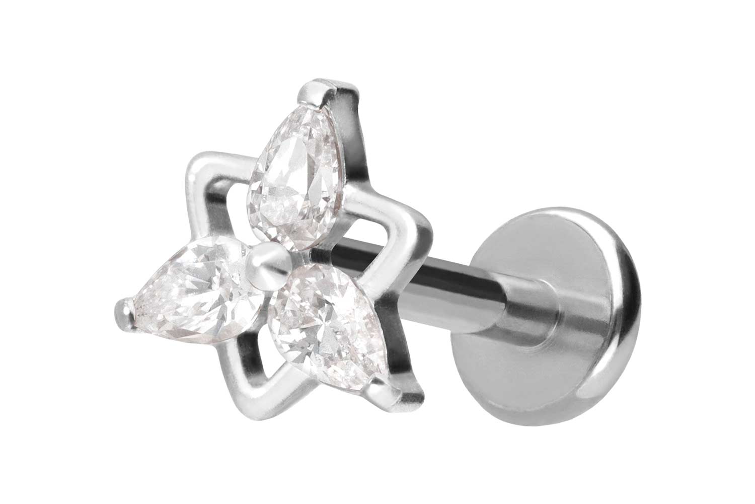 Titan Labret Piercing mit Push Fit KRISTALLBLUME